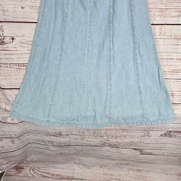 Zara Jean Maxi Skirt XL Light Blue Denim Pockets Zip Closure Minimalist Casual - Picture 7 of 14